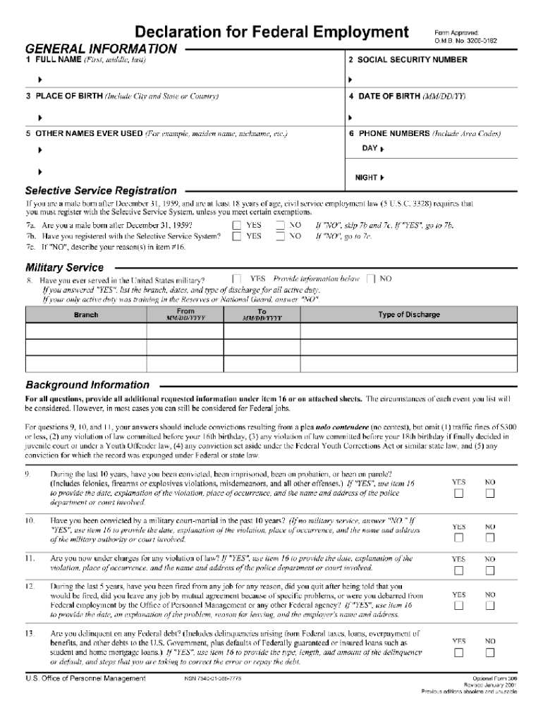 2001 Form OPM OF 306 Fill Online Printable Fillable 