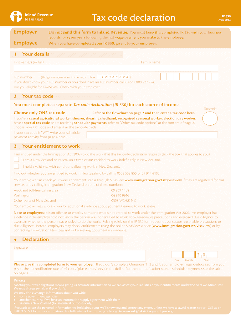 2013 Form NZ IR330 Fill Online Printable Fillable Blank 