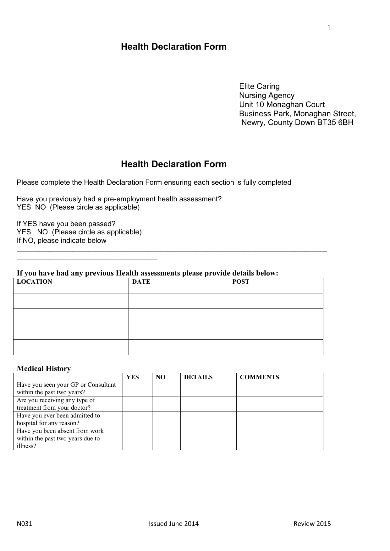 26 pdf HEALTH DECLARATION FORM PRINTABLE HD DOCX 