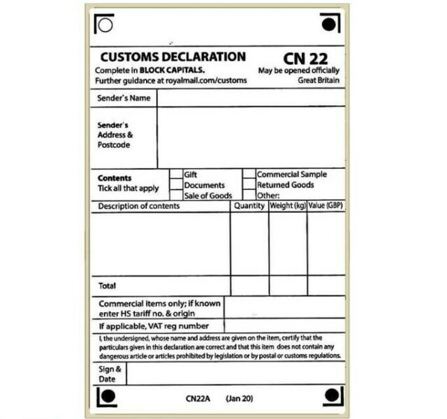 5x 250 Self Adhesive Customs Declaration Forms Label CN22 