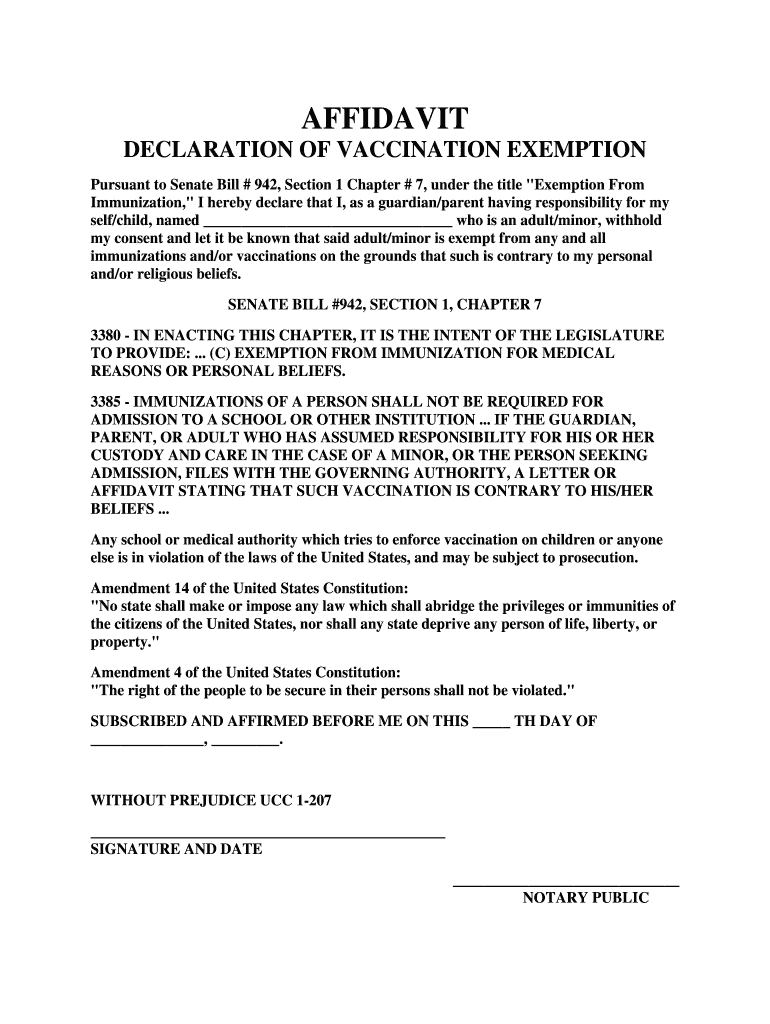 Affidavit Declaration Of Vaccination Exemption Complete 