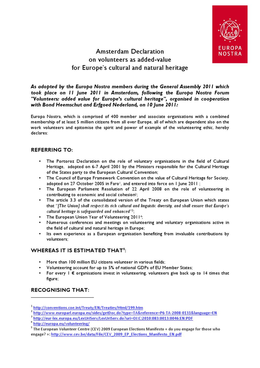 Amsterdam Declaration By Europa Nostra Issuu