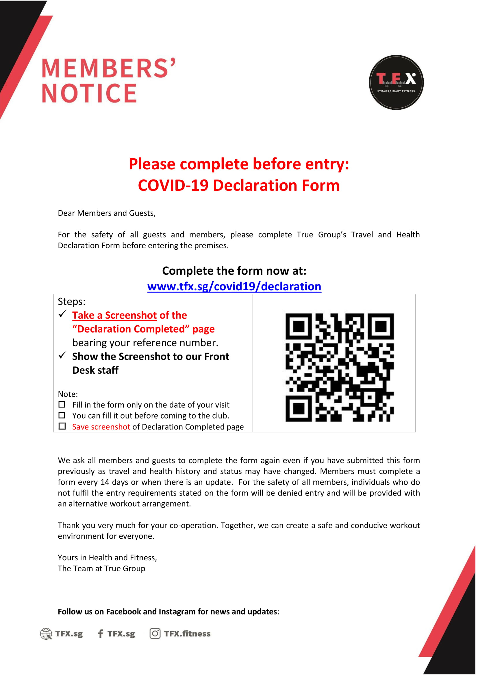 COVID 19 Declaration Form