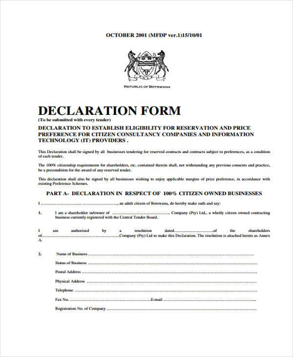 Declaration Of Business Interests Form Darrin Kenney s 
