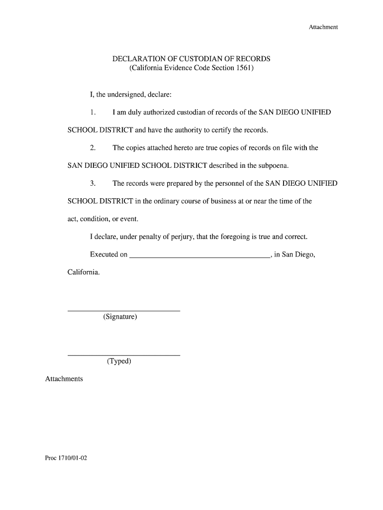Declaration Of Custodian Of Records Form Ca Fill Out And 