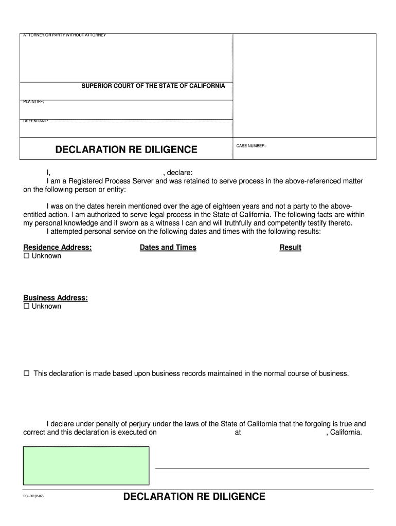 Declaration Of Due Diligence Fill Online Printable 