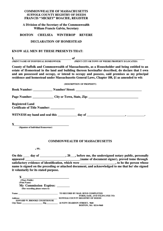 Declaration Of Homestead Form Printable Pdf Download