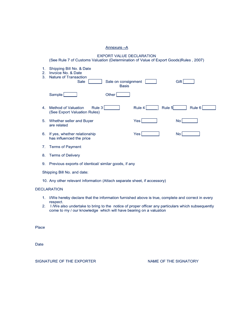 Export Value Declaration Fill Out And Sign Printable PDF 