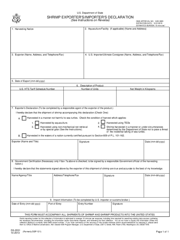 Exporter Importers Declaration Form Ds 2031 Fill Out And 