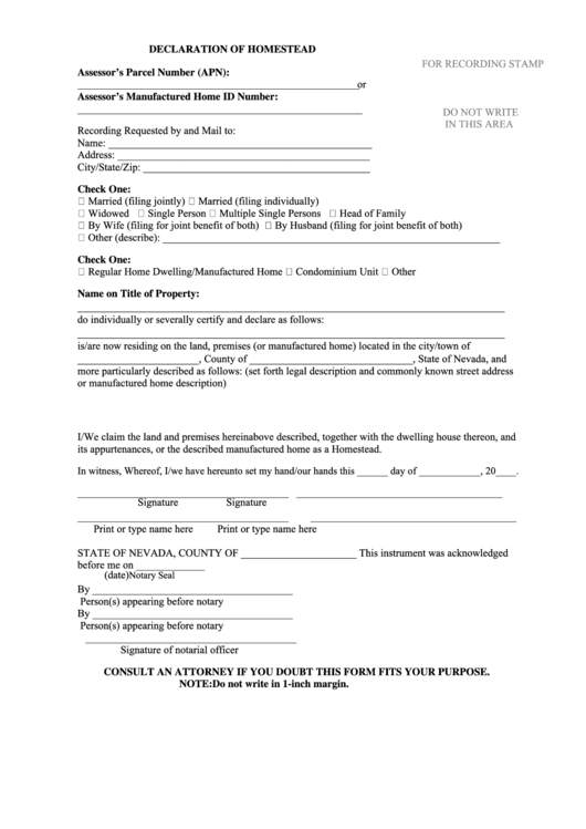 Fillable Declaration Of Homestead Form Printable Pdf Download