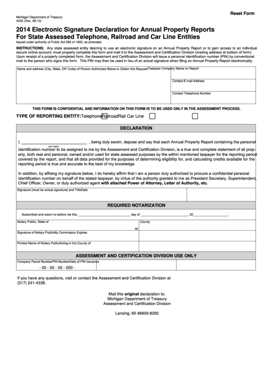 Fillable Form 4435 2014 Electronic Signature Declaration 