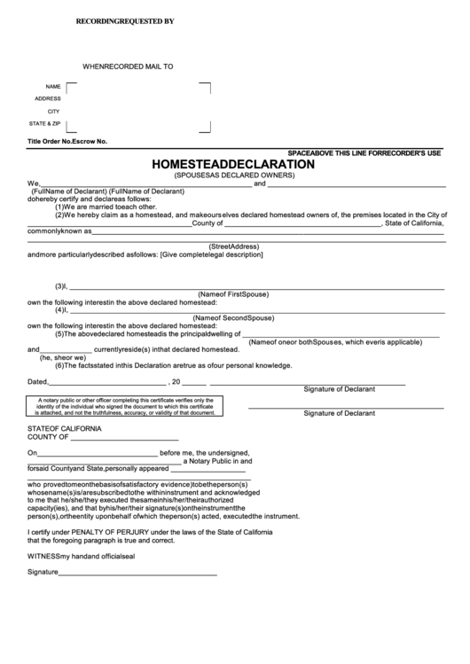 Fillable Homestead Declaration Form State Of California 