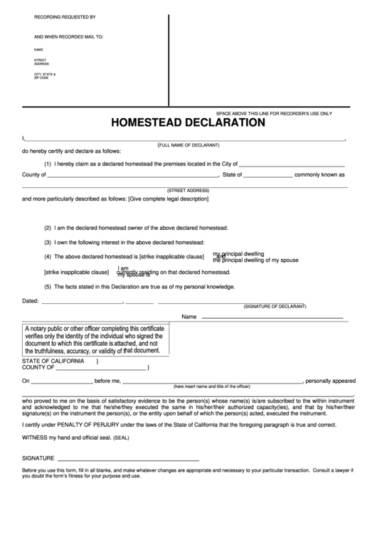 Fillable Homestead Declaration Template Printable Pdf Download