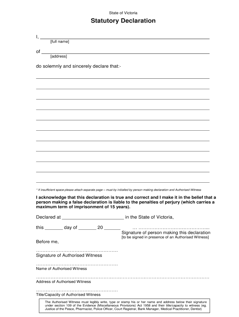 Fillable Online STATUTORY DECLARATION EPA Victoria Fax 