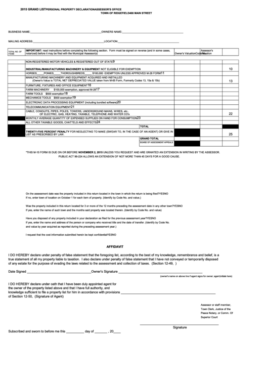 Fillable Personal Property Declaration Form Town Of 