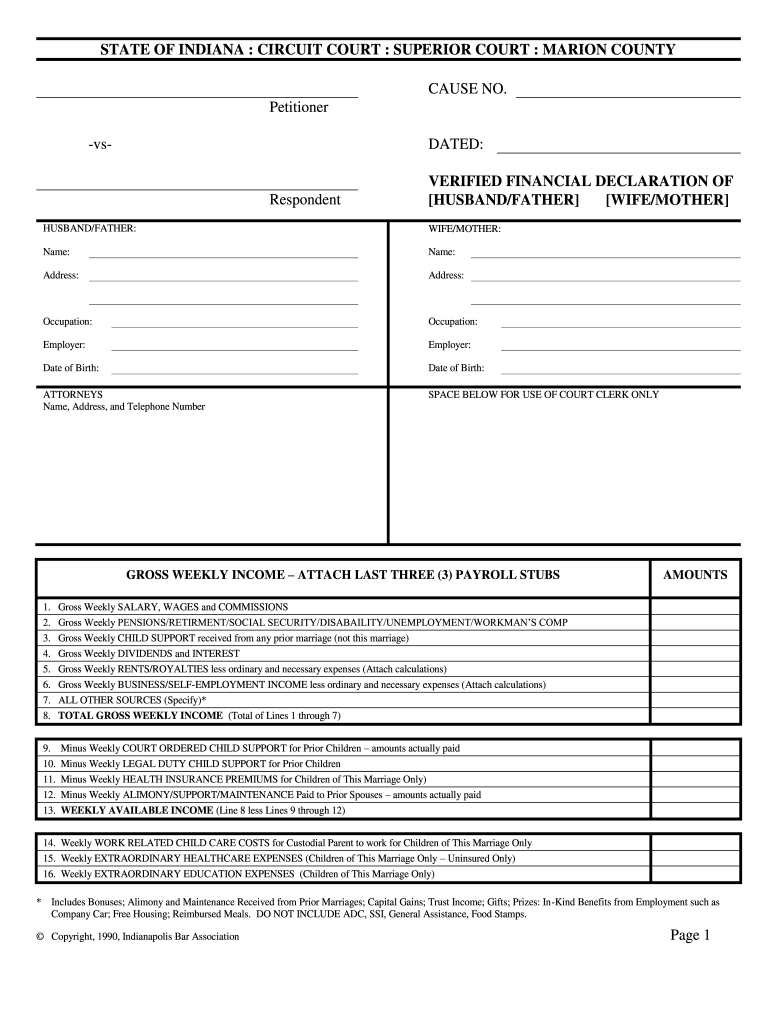 Financial Declaration Form Indiana 2020 Fill And Sign 