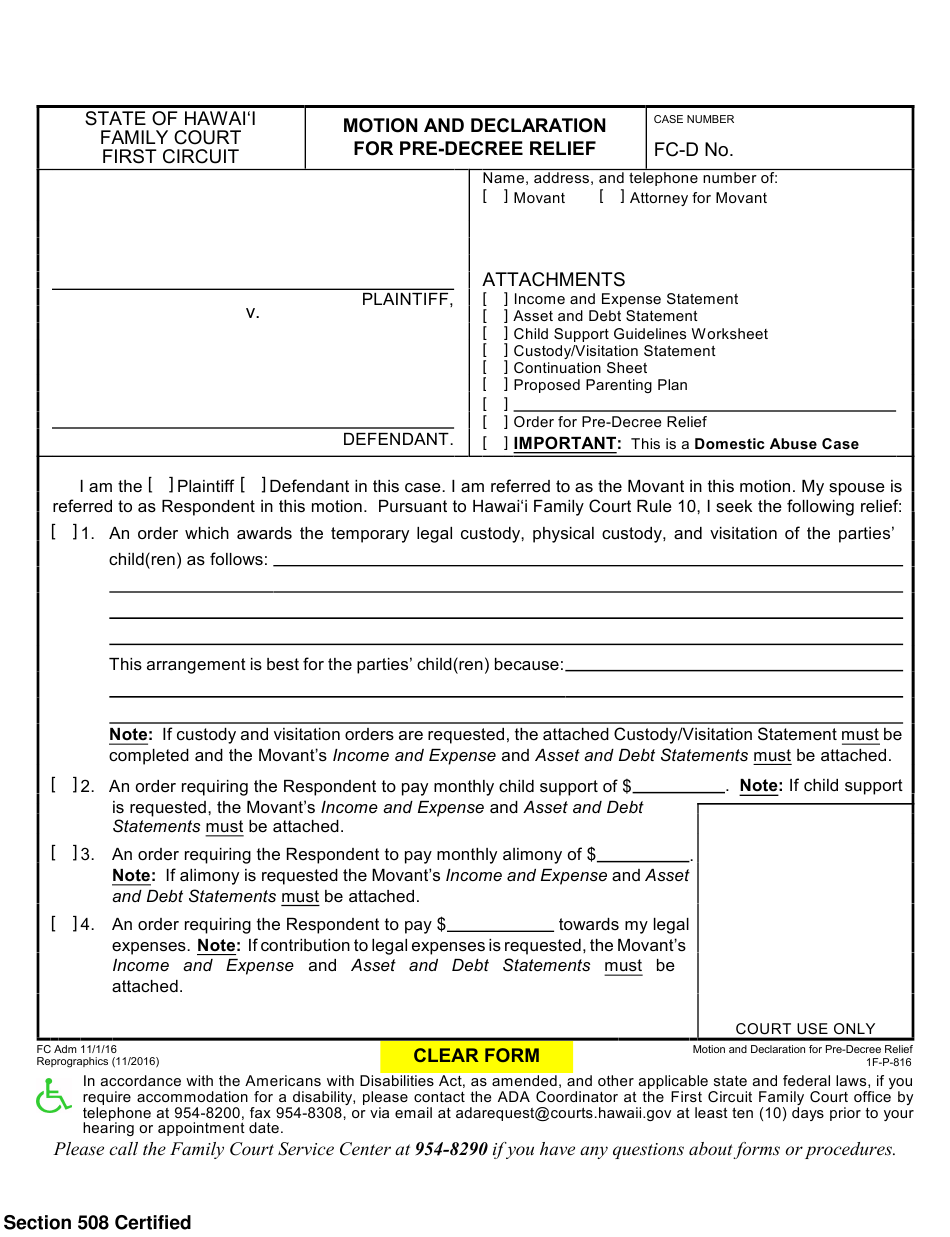 Form 1F P 816 Download Fillable PDF Or Fill Online Motion 
