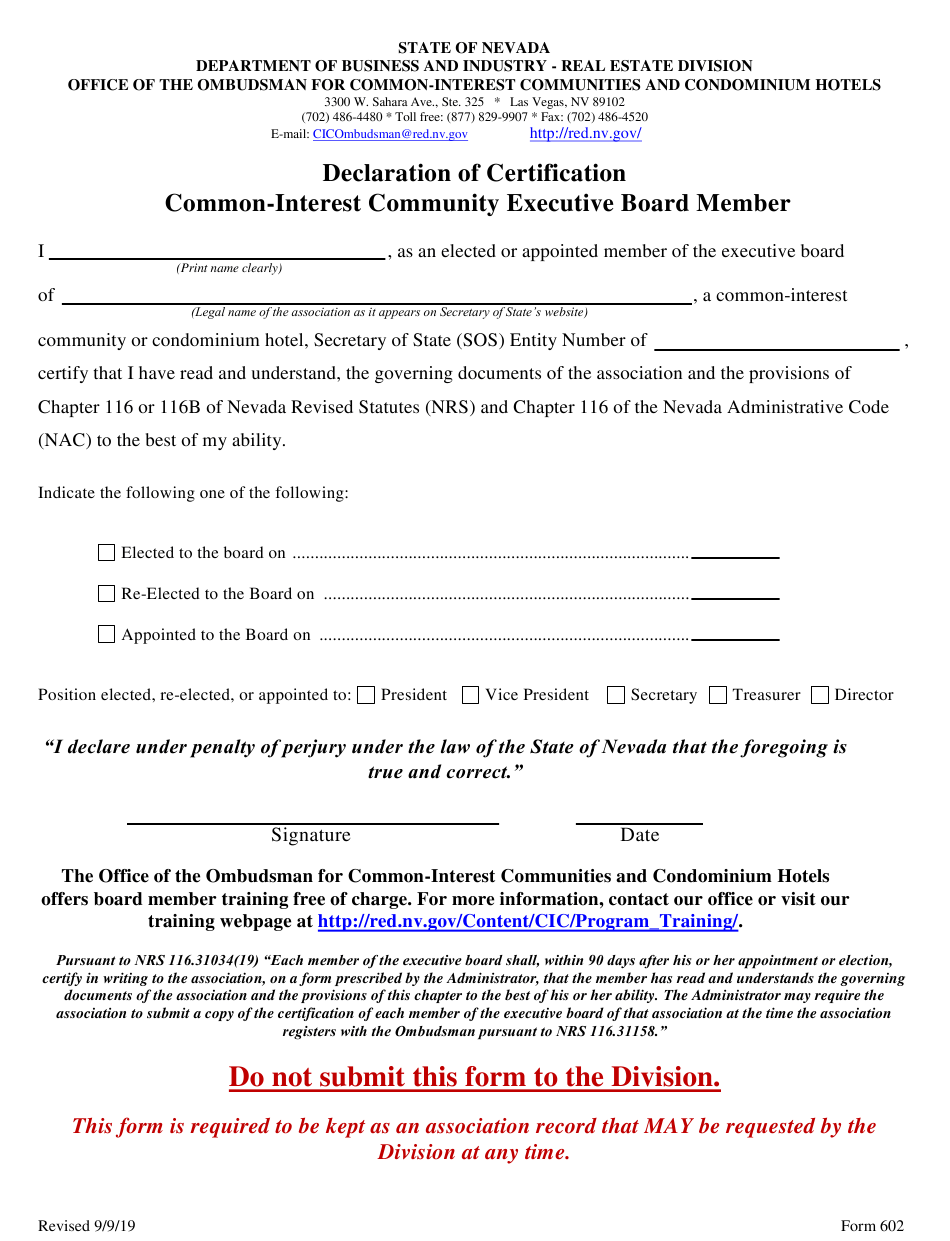 Form 602 Download Fillable PDF Or Fill Online Declaration 