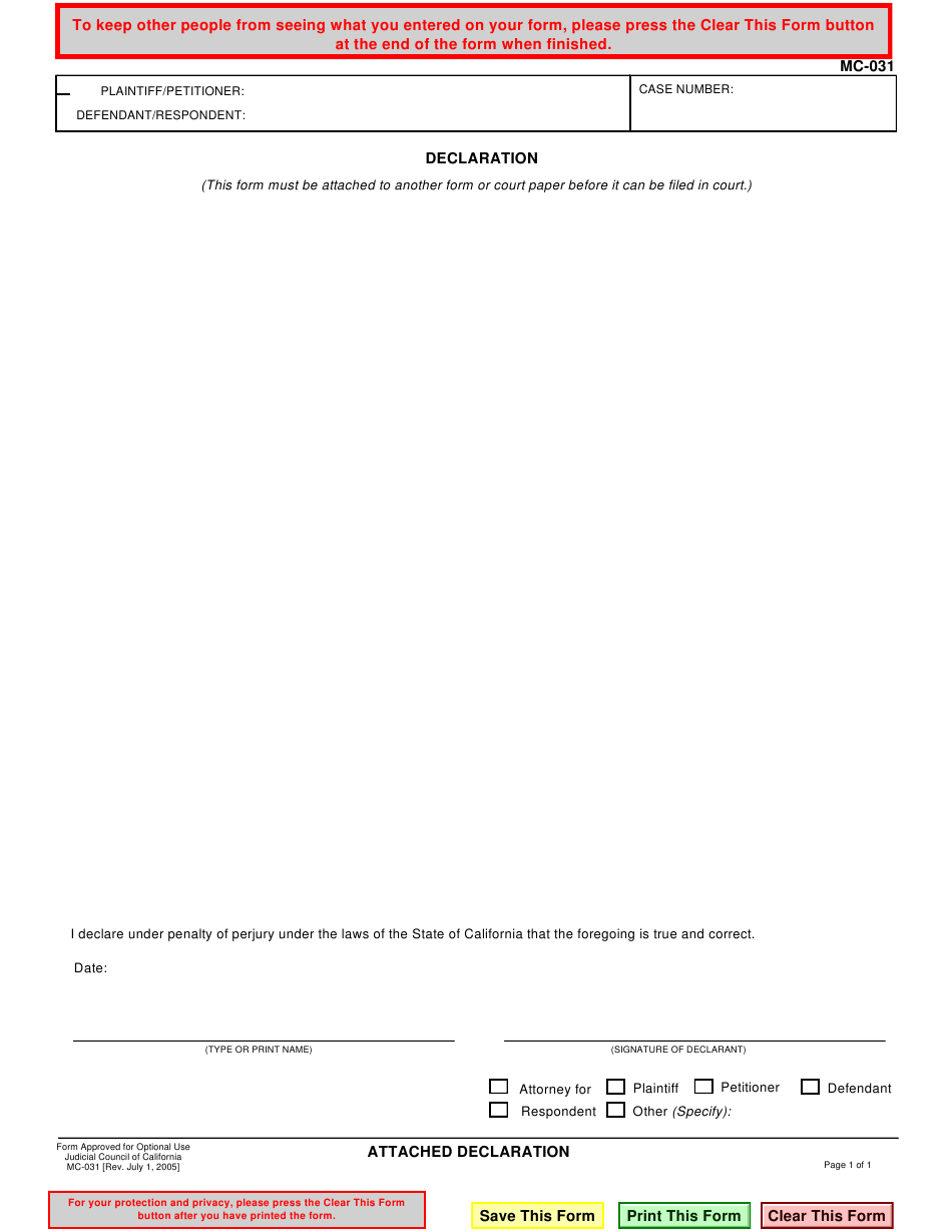 Form MC 031 Download Fillable PDF Or Fill Online Attached 
