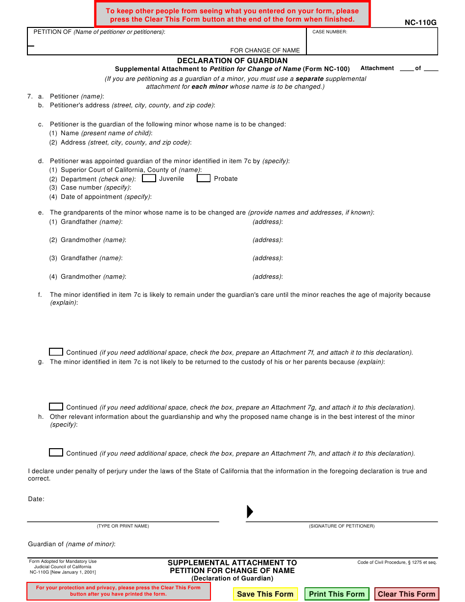 Form NC 110G Download Fillable PDF Or Fill Online 