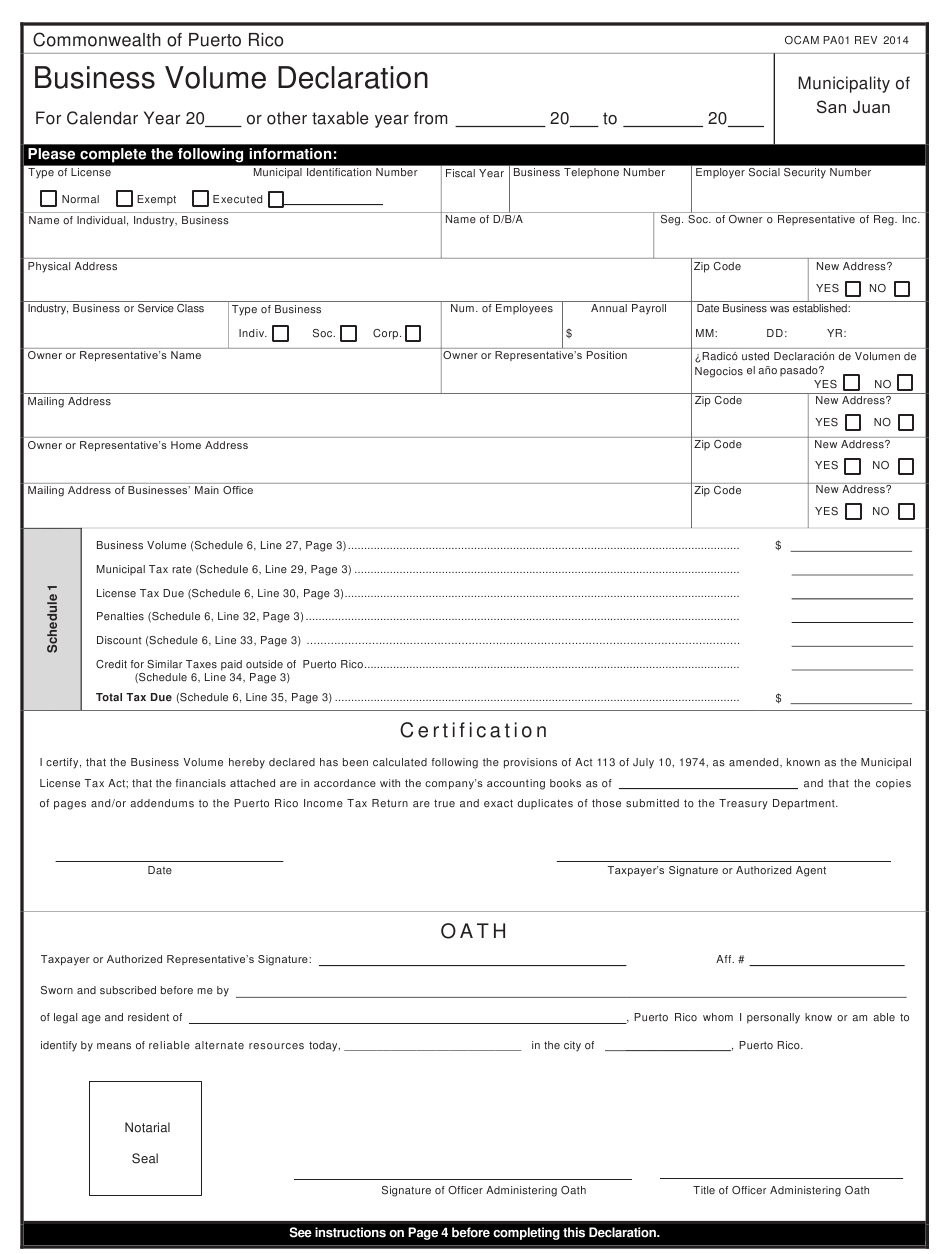 Form OCAM PA01 Download Fillable PDF Or Fill Online 