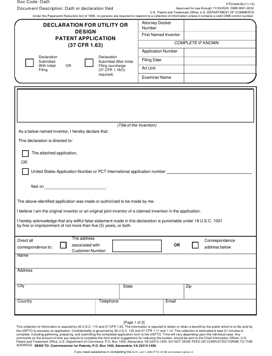 Form PTO AIA 08 Download Fillable PDF Or Fill Online 