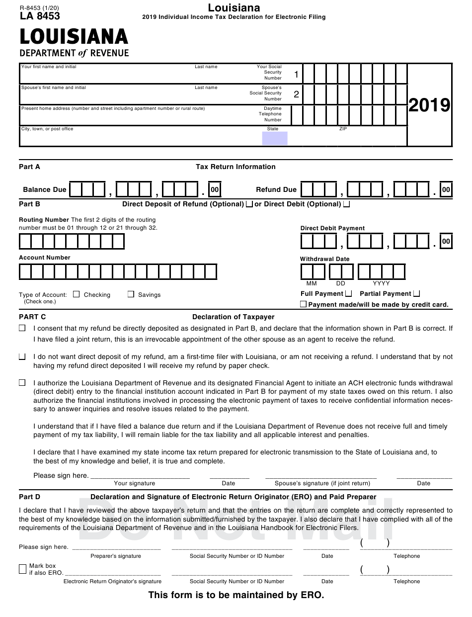 Form R 8453 Download Fillable PDF Or Fill Online Louisiana 