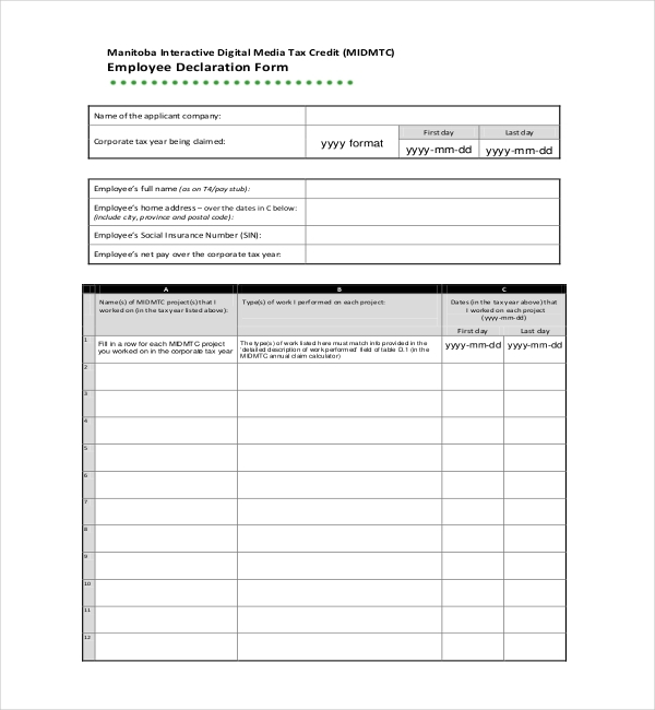 FREE 11 Sample Employee Declaration Forms In PDF Excel 