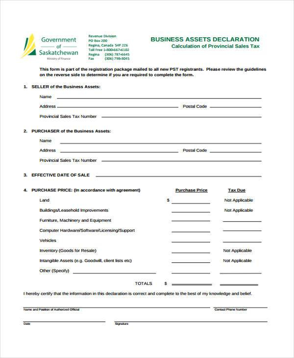 FREE 8 Sample Business Declaration Forms In PDF MS Word 