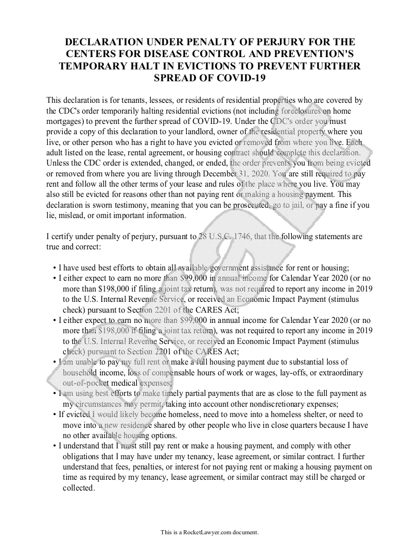 Free CDC Eviction Declaration Form Free To Print Save 