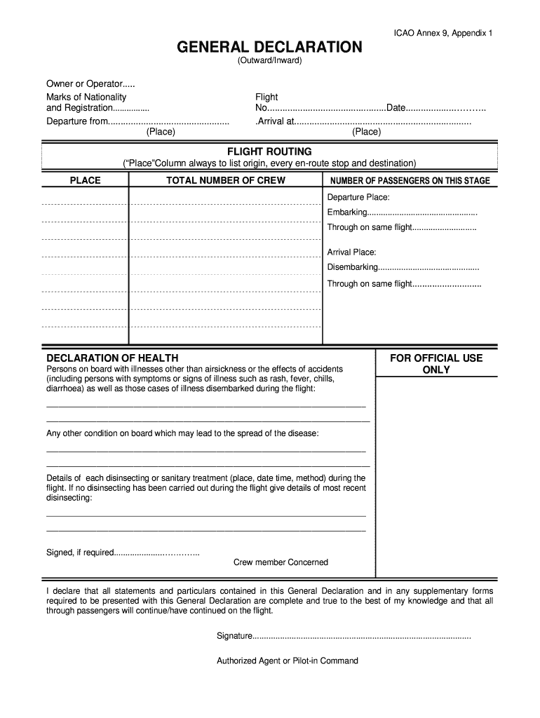 General Declaration Form Fill Online Printable 