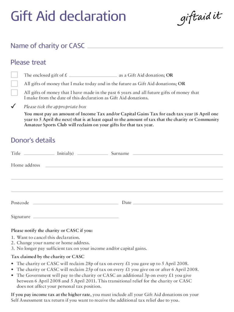 Gift Aid Declaration Form 2 Free Templates In PDF Word 