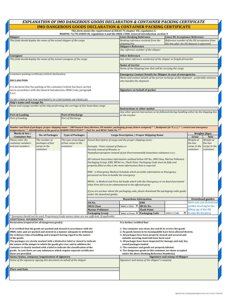 Imo Dangerous Goods Declaration Sample Fill Out And Sign 