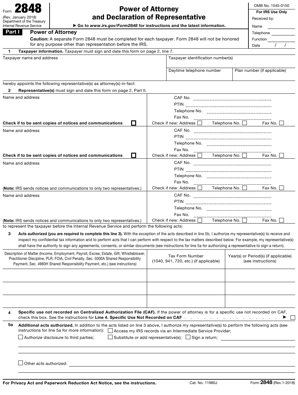 IRS Form 2848 Download Fillable PDF Or Fill Online Power 