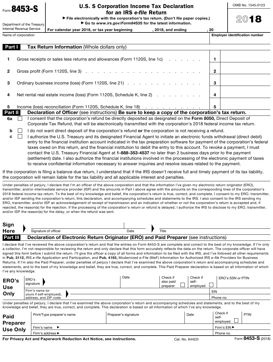 IRS Form 8453 S Download Fillable PDF Or Fill Online U S 