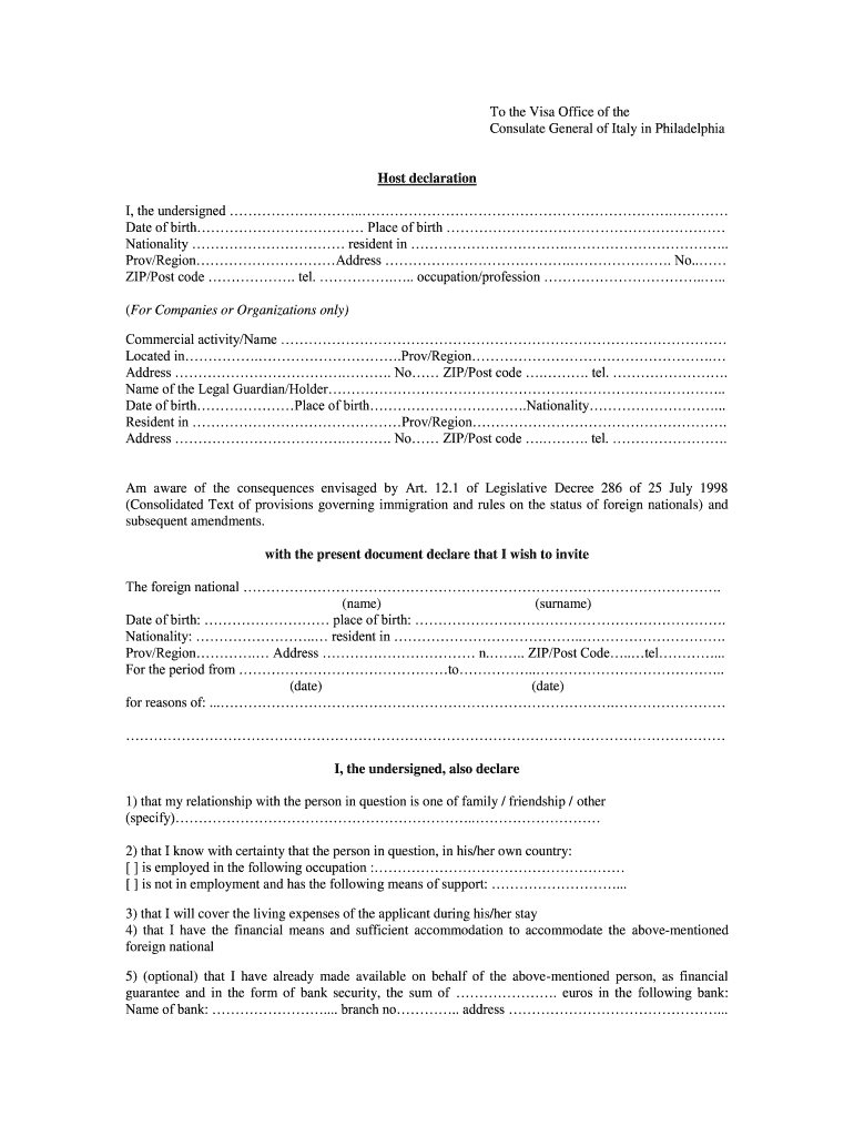 Italy Self Declaration Form Fill Out And Sign Printable 