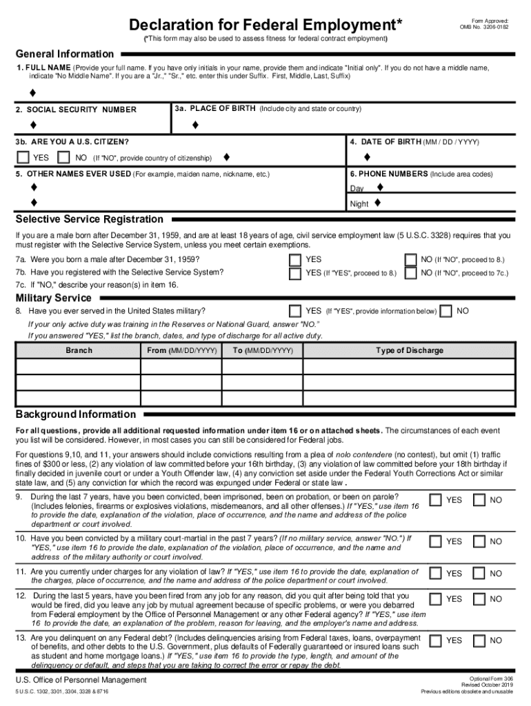 OPM OF 306 2019 2021 Fill And Sign Printable Template 