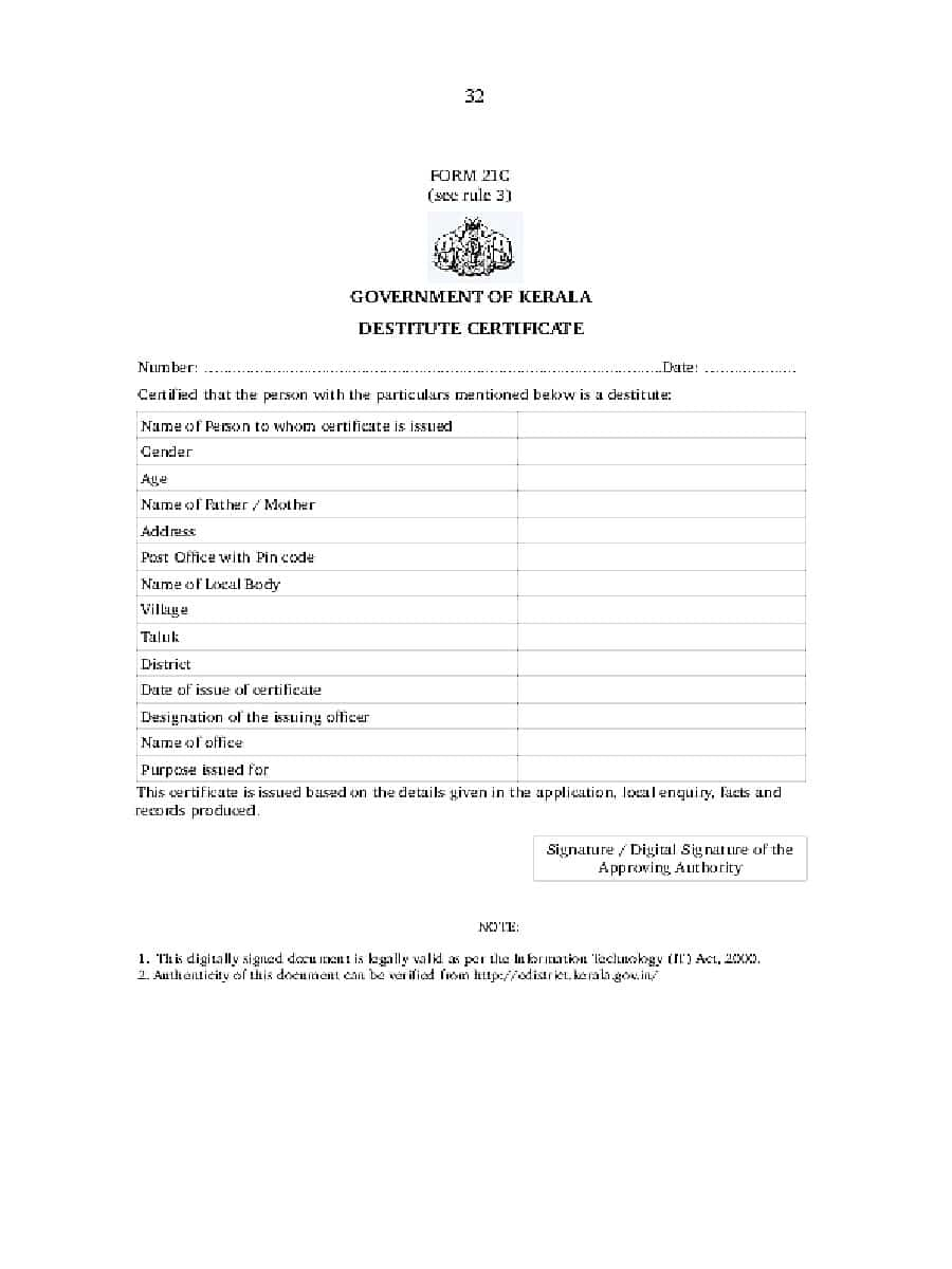  PDF Kerala Destitute Certificate Form PDF Download 