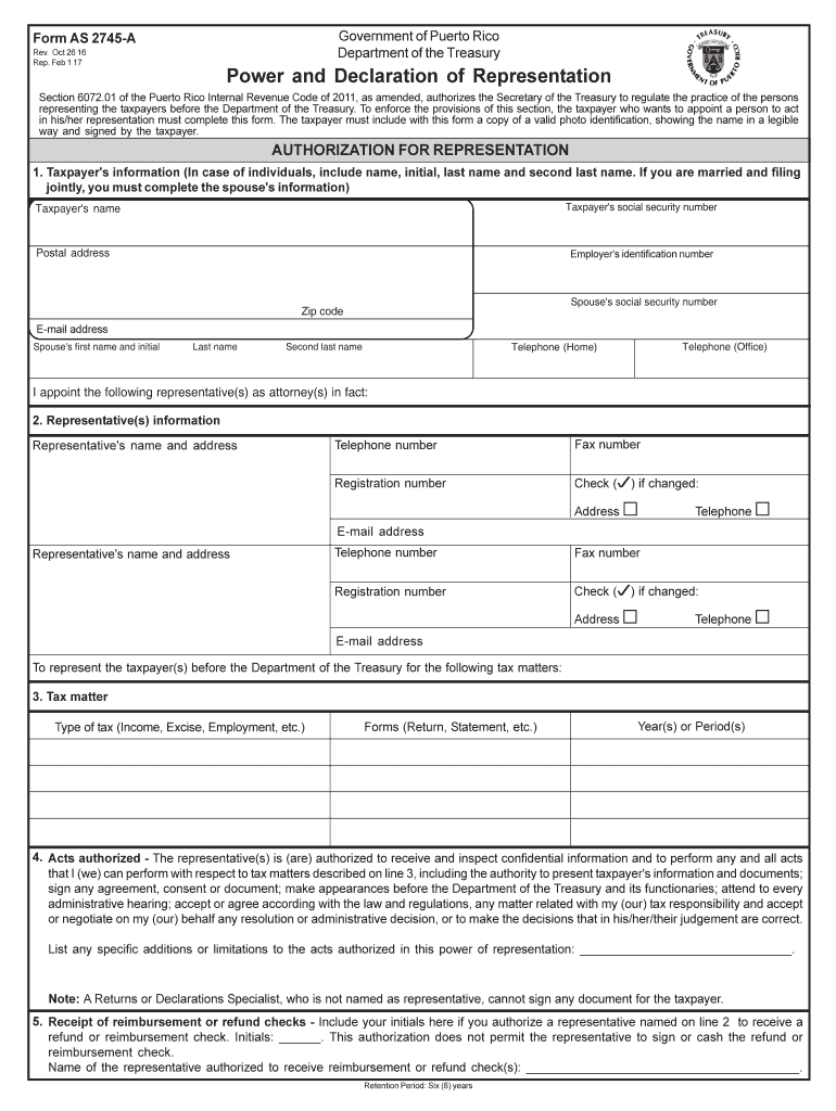 PR AS 2745 A 2017 Fill Out Tax Template Online US 