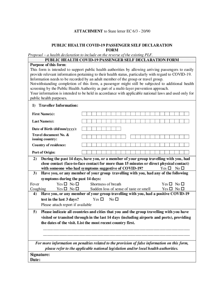 Public Health Covid 19 Passenger Self Declaration Form 