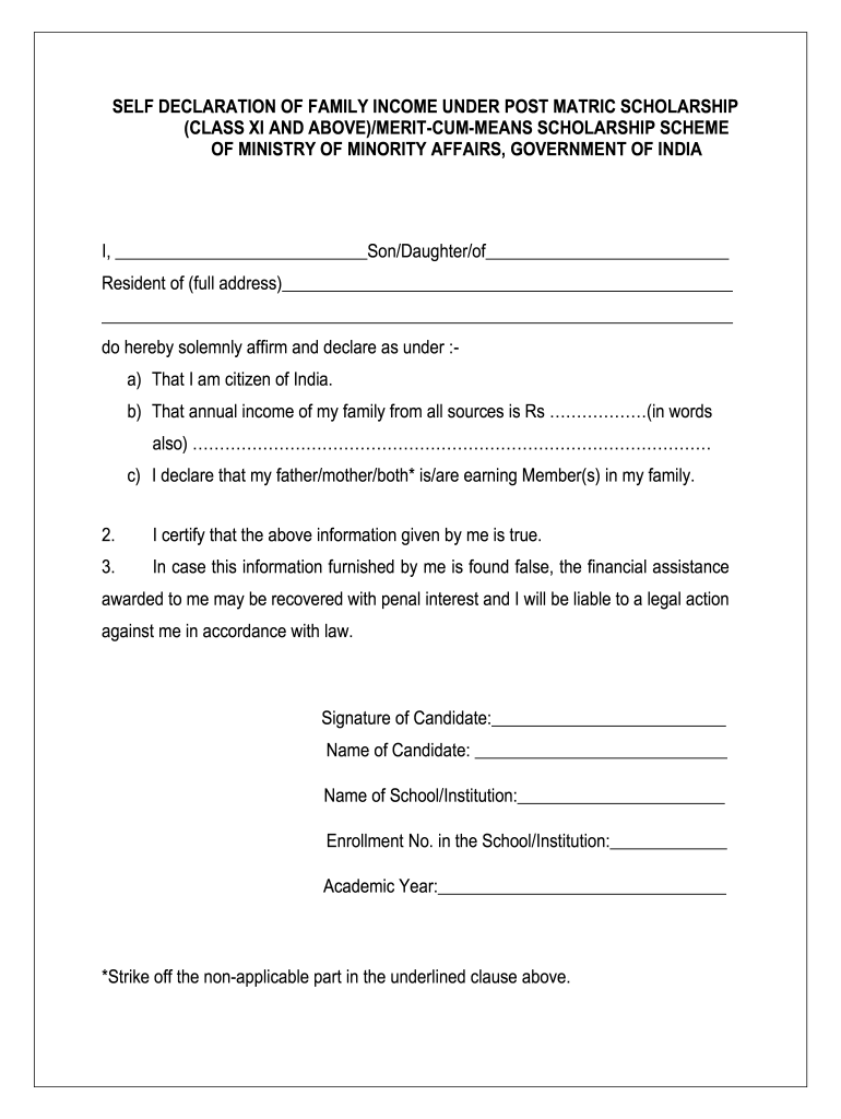 Self Declaration Form For Income Certificate 2020 2021 
