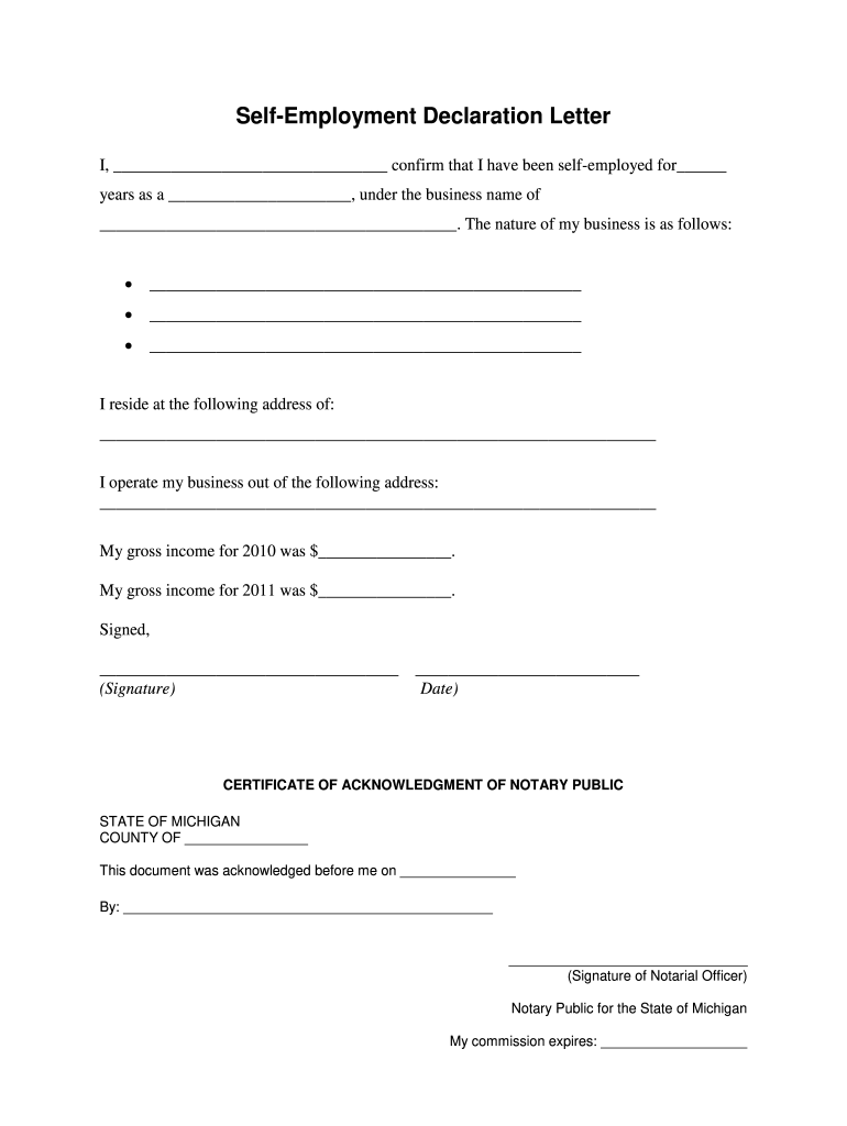 Self Employed Declaration Letter Fill Out And Sign 