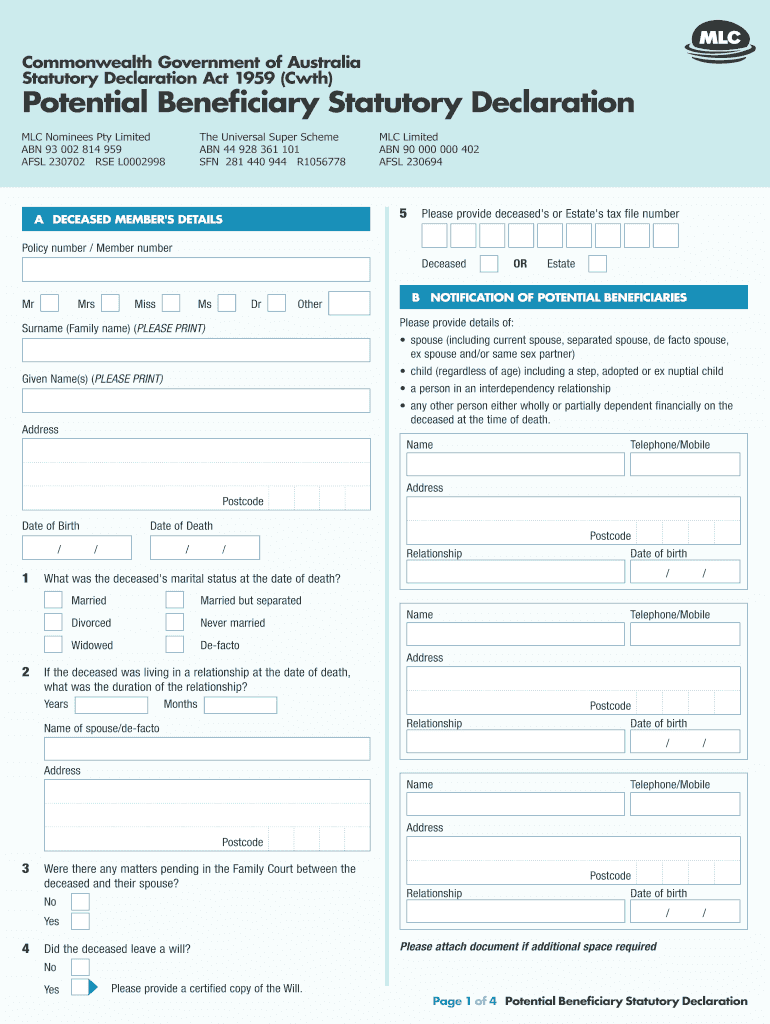 Statutory Declaration Form 2020 Fill Out And Sign 