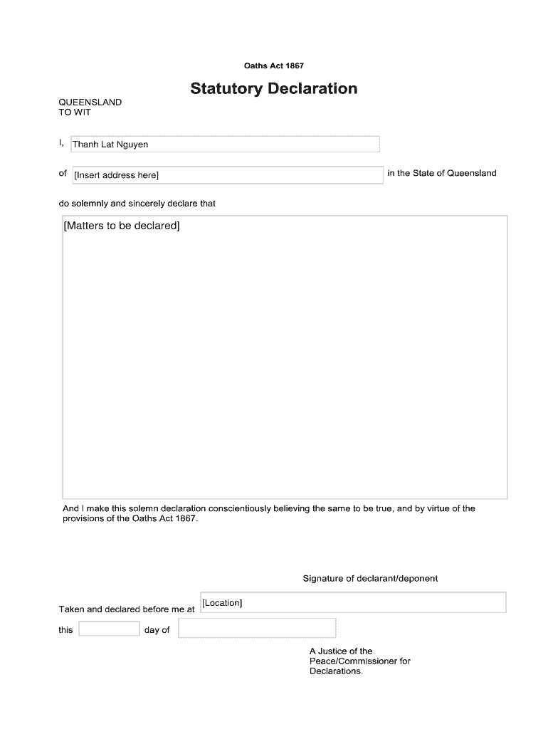 Statutory Declaration Form Qld Fill Out And Sign 