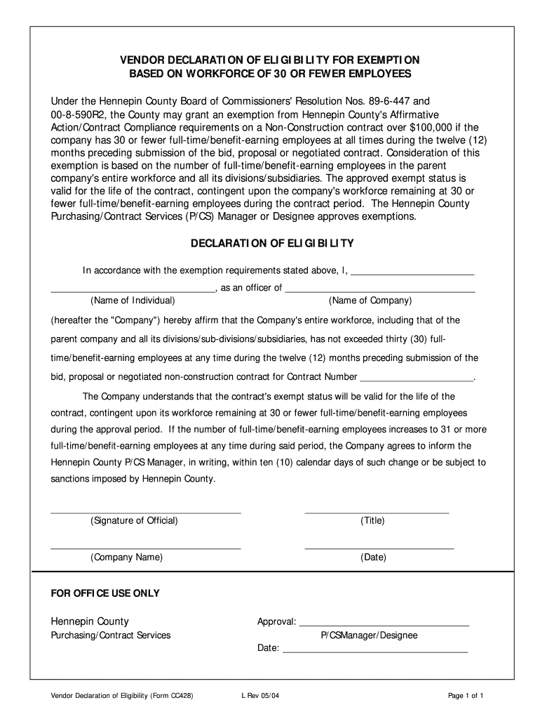 Vendor Declaration Form Sample Fill Out And Sign 
